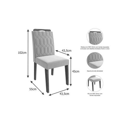 Imagem de Conjunto: Mesa de Cozinha Maitê Tampo Madeirado c/ Vidro 160x80cm e 6 Cadeiras Paola Cinamomo/Off White - Carvalho/Linho Bege - Cimol