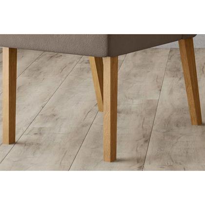 Imagem de Conjunto: Mesa de Cozinha Natalí c/ Tampo Madeirado c/ Vidro Reto 120x80cm e 4 Cadeiras Eloa Nature/Suede Light Marrom Amêndoa - Henn