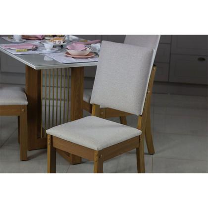 Imagem de Conjunto: Mesa de Cozinha Natalí c/ Tampo Madeirado c/ Vidro Reto 160x90cm e 6 Cadeiras Milla Nature/Suede Light Linho - Henn