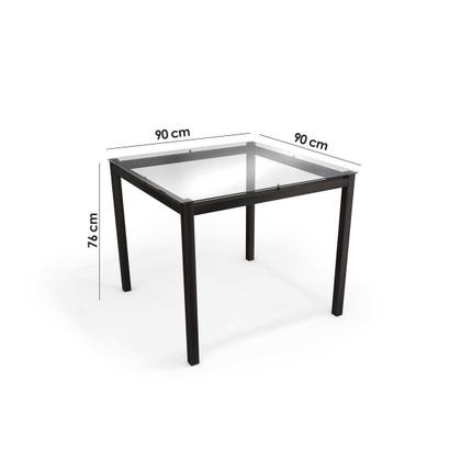 Imagem de Conjunto: Mesa de Cozinha Reno c/ Tampo de Vidro 90x90cm e 4 Cadeiras Hydra Plus Preto - Kappesberg