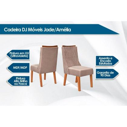 Imagem de Conjunto: Mesa de Cozinha Rubi c/ Tampo Madeirado c/ Vidro 170x90cm e 6 Cadeiras Jade Freijo/Off White/Off White - Suede Kraft - DJ Móveis