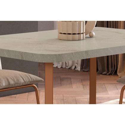 Imagem de Conjunto: Mesa de Cozinha Stellar 1598 Aço c/ Tampo Madeirado 120x80cm e 4 Cadeiras Soft Rose/Petra - Rose/Areia - Carraro
