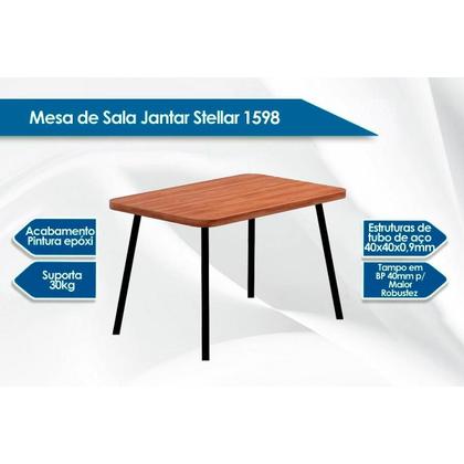 Imagem de Conjunto: Mesa de Cozinha Stellar 1598 Aço c/ Tampo Madeirado 120x80cm e 4 Cadeiras Soft Rose/Petra - Rose/Areia - Carraro