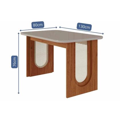 Imagem de Conjunto: Mesa de Cozinha Valentina Tampo Madeirado c/ Vidro 130x80cm e 4 Cadeiras Clarice Cinamomo/Off White - Carvalho/Suede Joli Capuccino - Cimol
