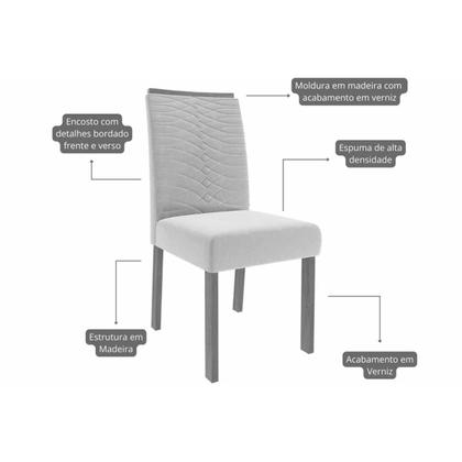 Imagem de Conjunto: Mesa de Cozinha Valentina Tampo Madeirado c/ Vidro 130x80cm e 4 Cadeiras Clarice Cinamomo/Off White - Carvalho/Suede Joli Capuccino - Cimol