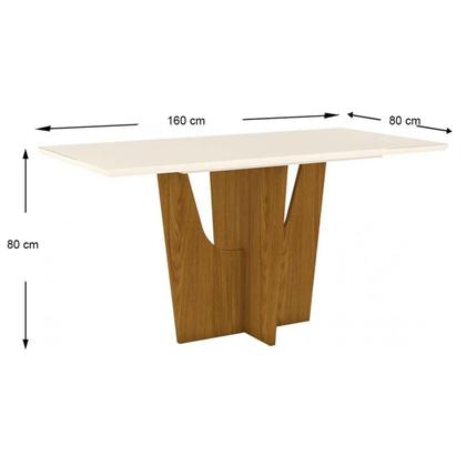 Imagem de Conjunto: Mesa de Cozinha Vértice c/ Tampo Reto Madeirado c/ Vidro 160x80cm e 6 Cadeiras Isa Nature/Suede Light Bege - Henn