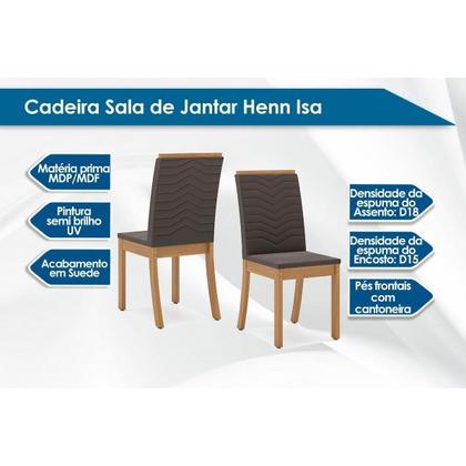 Imagem de Conjunto: Mesa de Cozinha Vértice c/ Tampo Reto Madeirado c/ Vidro 160x80cm e 6 Cadeiras Isa Nature/Suede Light Bege - Henn