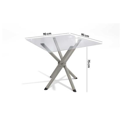 Imagem de Conjunto: Mesa de Cozinha Volga c/ Tampo de Vidro 90cm e 4 Cadeiras Lisboa Niquel - Courano Branco - Kappesberg