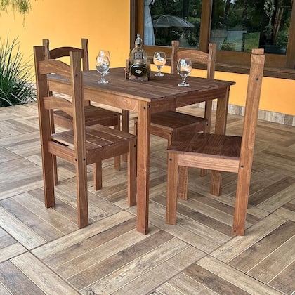 Imagem de Conjunto Mesa de Jantar 100x70 Rústica com 4 Cadeiras em Madeira Maciça Chocolate - MB Móveis