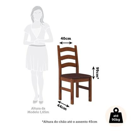 Imagem de Conjunto Mesa de Jantar 103cm Redonda e 4 Cadeiras Estofadas 100% Madeira Maciça Parit Espresso Móveis