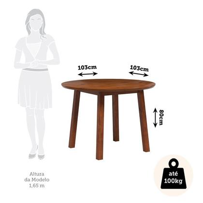 Imagem de Conjunto Mesa de Jantar 103cm Redonda e 4 Cadeiras Estofadas 100% Madeira Maciça Parit Espresso Móveis