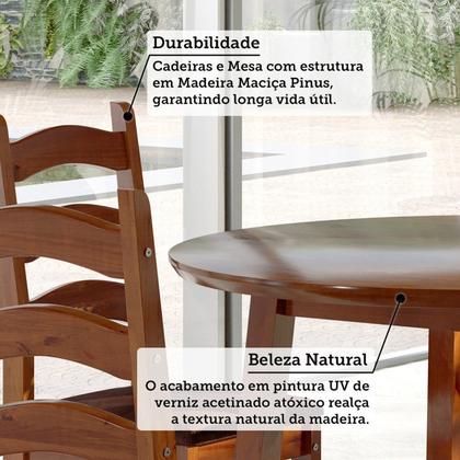 Imagem de Conjunto Mesa de Jantar 103cm Redonda e 4 Cadeiras Estofadas 100% Madeira Maciça Parit Espresso Móveis
