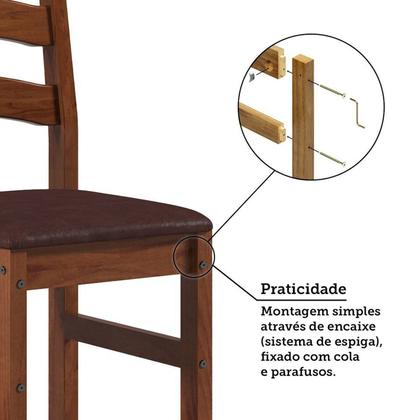 Imagem de Conjunto Mesa de Jantar 103cm Redonda e 4 Cadeiras Estofadas 100% Madeira Maciça Parit Espresso Móveis