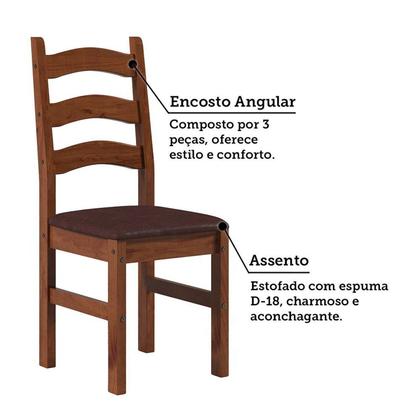 Imagem de Conjunto Mesa de Jantar 103cm Redonda e 4 Cadeiras Estofadas 100% Madeira Maciça Parit Espresso Móveis