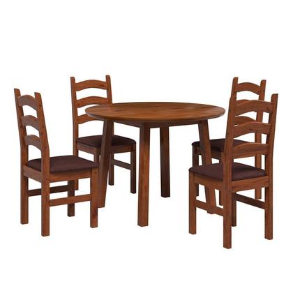 Imagem de Conjunto Mesa de Jantar 103cm Redonda e 4 Cadeiras Estofadas 100% Madeira Maciça Parit Espresso Móveis