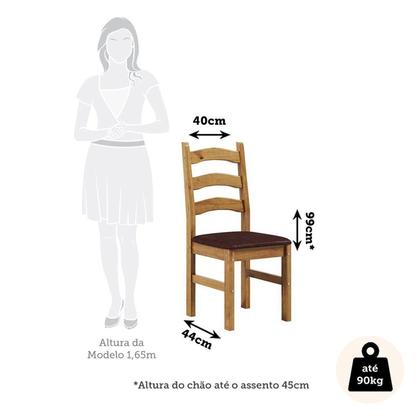 Imagem de Conjunto Mesa de Jantar 103cm Redonda e 4 Cadeiras Estofadas 100% Madeira Maciça Parit Espresso Móveis