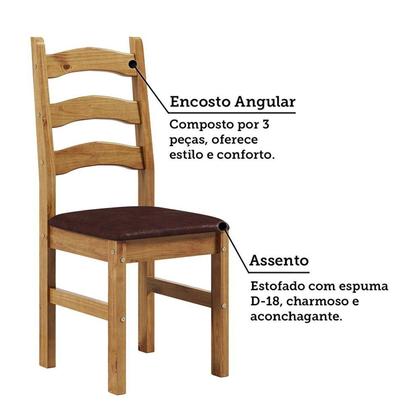 Imagem de Conjunto Mesa de Jantar 103cm Redonda e 4 Cadeiras Estofadas 100% Madeira Maciça Parit Espresso Móveis