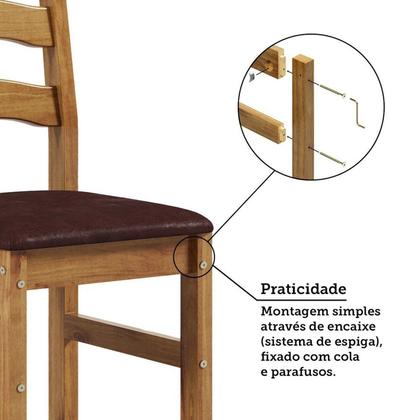 Imagem de Conjunto Mesa de Jantar 103cm Redonda e 4 Cadeiras Estofadas 100% Madeira Maciça Parit Espresso Móveis
