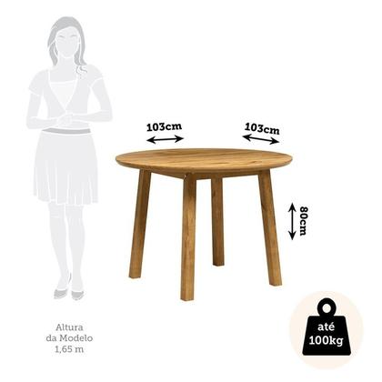 Imagem de Conjunto Mesa de Jantar 103cm Redonda e 4 Cadeiras Estofadas 100% Madeira Maciça Parit Espresso Móveis