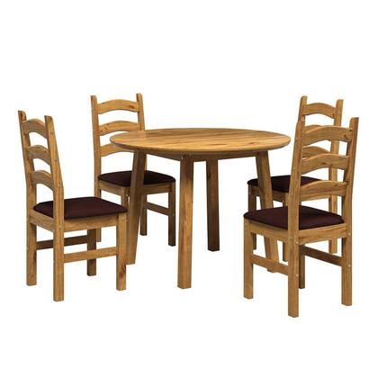 Imagem de Conjunto Mesa de Jantar 103cm Redonda e 4 Cadeiras Estofadas 100% Madeira Maciça Parit Espresso Móveis