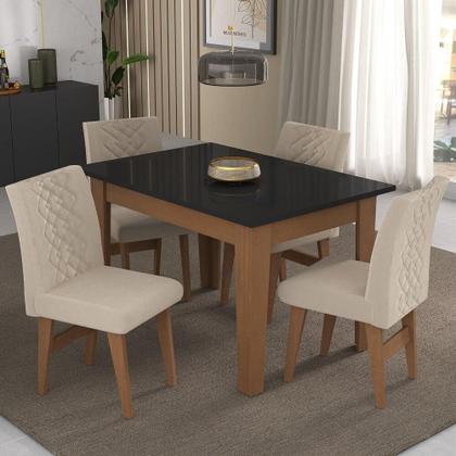 Imagem de Conjunto Mesa de Jantar 120 cm com 4 cadeiras Rio Multimóveis EX1005 Madeirado/Preto/Bege