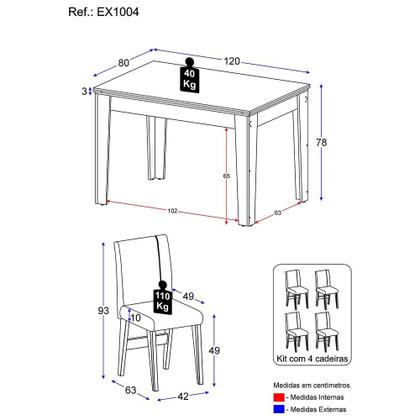 Imagem de Conjunto Mesa de Jantar 120 cm com 4 Cadeiras Tokio Multimóveis EX1004 Madeirado/Off White/Mascavo