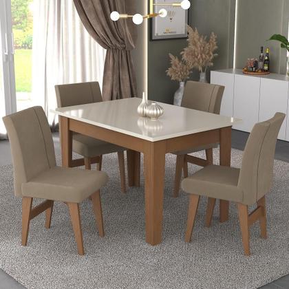 Imagem de Conjunto Mesa de Jantar 120 cm com 4 Cadeiras Tokio Multimóveis EX1004 Madeirado/Off White/Mascavo