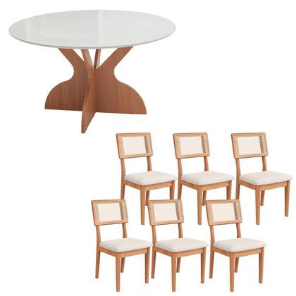 Imagem de Conjunto Mesa de Jantar 1,35m com Vidro + 6 Cadeiras em MDF