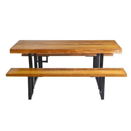 Imagem de Conjunto Mesa de Jantar 2 m com 2 Bancos em Madeira Demolição e Ferro