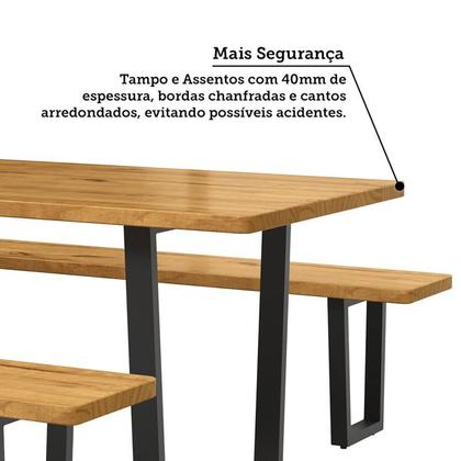 Imagem de Conjunto Mesa de Jantar 200cm Retangular 2 Bancos em Ferro e Madeira Maciça Savannah Espresso Móveis