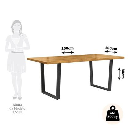 Imagem de Conjunto Mesa de Jantar 200cm Retangular 2 Bancos em Ferro e Madeira Maciça Savannah Espresso Móveis