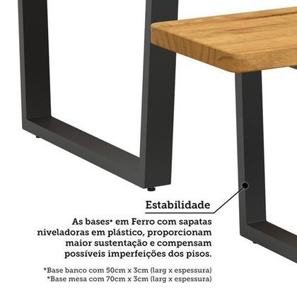 Imagem de Conjunto Mesa de Jantar 200cm Retangular 2 Bancos em Ferro e Madeira Maciça Savannah Espresso Móveis
