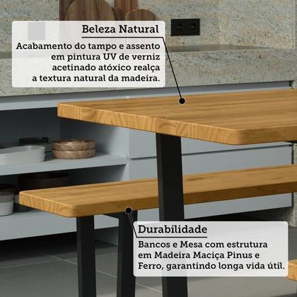 Imagem de Conjunto Mesa de Jantar 200cm Retangular 2 Bancos em Ferro e Madeira Maciça Savannah Espresso Móveis