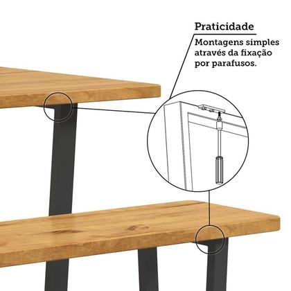 Imagem de Conjunto Mesa de Jantar 200cm Retangular 2 Bancos em Ferro e Madeira Maciça Savannah Espresso Móveis