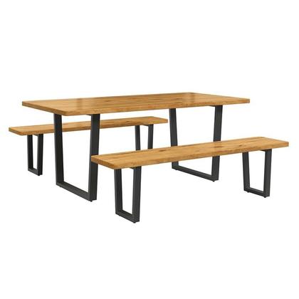 Imagem de Conjunto Mesa de Jantar 200cm Retangular 2 Bancos em Ferro e Madeira Maciça Savannah Espresso Móveis