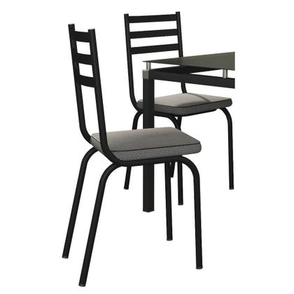 Imagem de Conjunto Mesa de Jantar 4 Cadeiras Malva Tampo Vidro 107cm SF Preto 118 Platina - Movelpolo