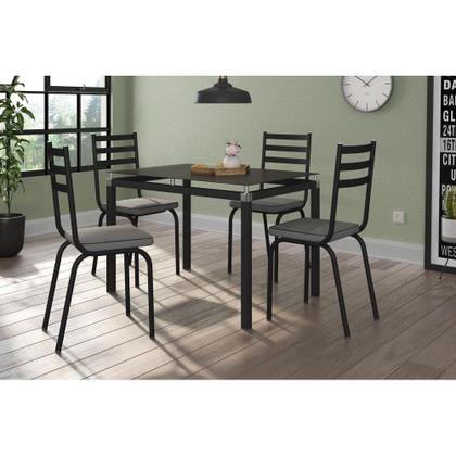 Imagem de Conjunto Mesa de Jantar 4 Cadeiras Malva Tampo Vidro 107cm SF Preto 118 Platina - Movelpolo