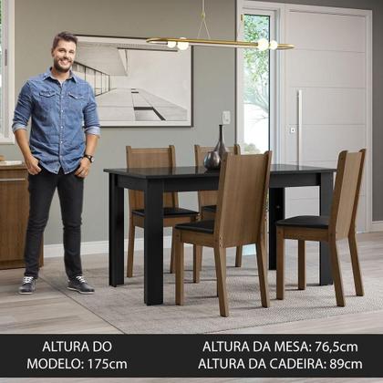 Imagem de Conjunto Mesa de Jantar 4 Cadeiras Preto/rustic Kiara