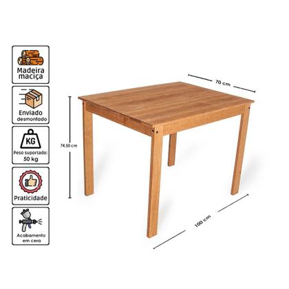 Imagem de Conjunto Mesa de Jantar 4 Lugares com 4 Cadeiras em Madeira Maciça Mel - Móveis Britz