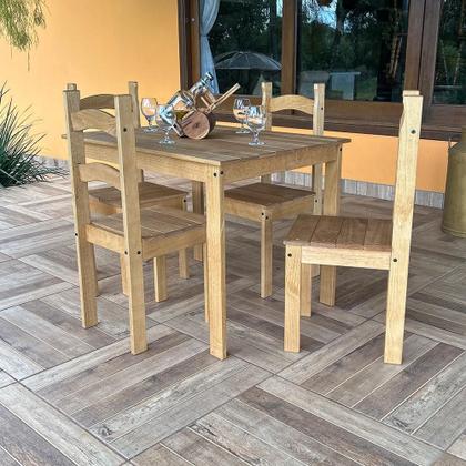 Imagem de Conjunto Mesa de Jantar 4 Lugares com 4 Cadeiras em Madeira Maciça Mel - Móveis Britz