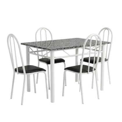 Imagem de Conjunto Mesa de Jantar 4 Lugares Retangular em Aço com Tampo em Granito Monique Mescla