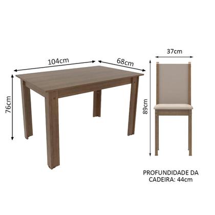 Imagem de Conjunto Mesa de Jantar 4 Lugares Tampo de Madeira Cíntia Madesa