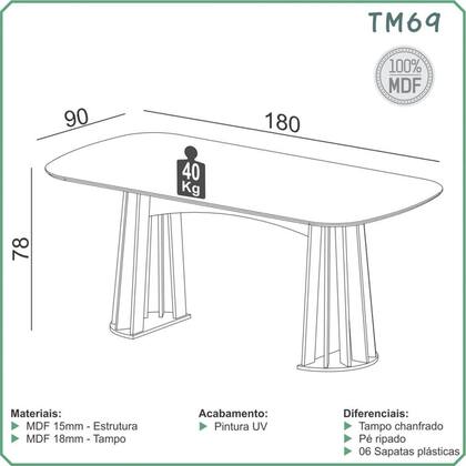 Imagem de Conjunto Mesa de Jantar 6 Cadeiras Estofadas Encosto Tela 100% MDF Freijó/Cesare Claro - Dalla Costa