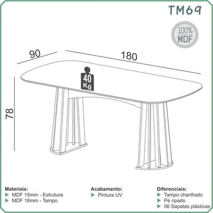 Imagem de Conjunto Mesa de Jantar 6 Cadeiras Estofadas Encosto Tela 100% MDF Freijó/Verde - Dalla Costa