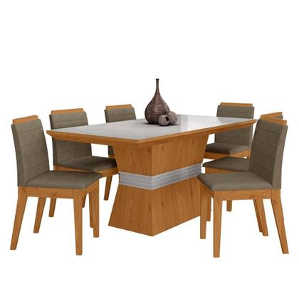 Imagem de Conjunto Mesa De Jantar 6 Cadeiras Nairóbi Cinam/off Whi/capuccin - Móveis Arapongas