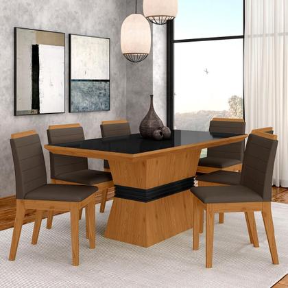 Imagem de Conjunto Mesa De Jantar 6 Cadeiras Nairóbi Cinamo/preto/marrom - Móveis Arapongas