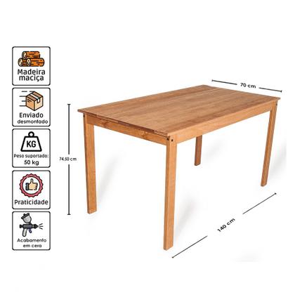 Imagem de Conjunto Mesa de Jantar 6 Lugares com 6 Cadeiras em Madeira Maciça Mel - Móveis Britz