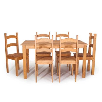 Imagem de Conjunto Mesa de Jantar 6 Lugares com 6 Cadeiras em Madeira Maciça Mel - Móveis Britz
