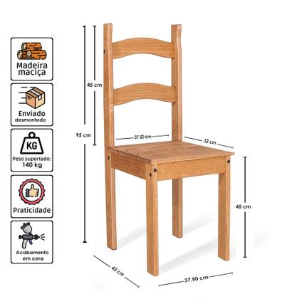 Imagem de Conjunto Mesa de Jantar 6 Lugares com 6 Cadeiras em Madeira Maciça Mel - Móveis Britz