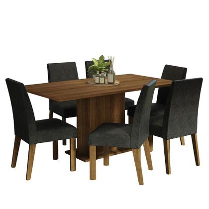Imagem de Conjunto Mesa de Jantar 6 Lugares Tampo de Madeira Renata Madesa